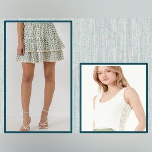Endless Rose Set: Pastel Floral Lace Trim Mini
Skirt Off White Tank: Size M